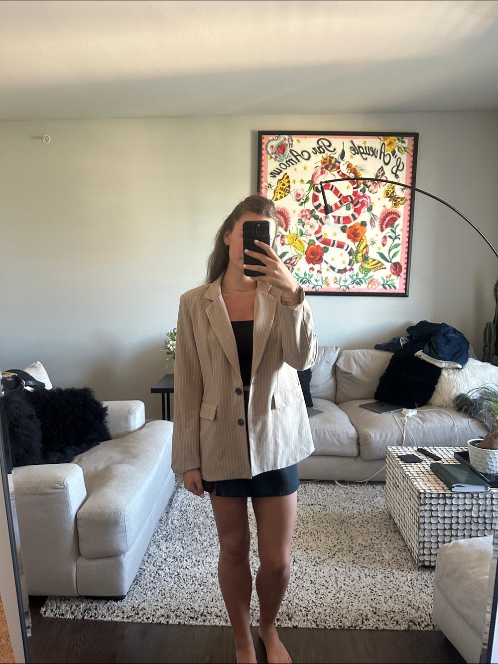 Sans Souci Beige Pinstripe Tailored Blazer